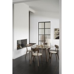 Ami Spisebordsstol - Beige Stof og Brun Eg