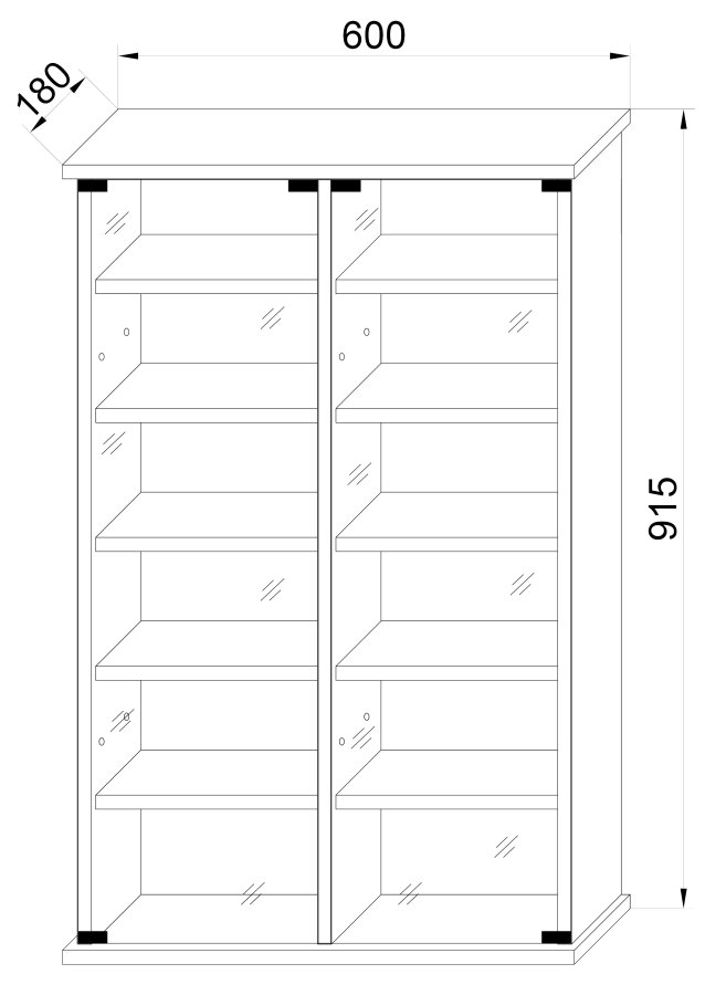 VCM NORDIC Tilano L bokhylle for CDer og DVDer, m. 2 glassdrer og 10 hyller - naturlig tre