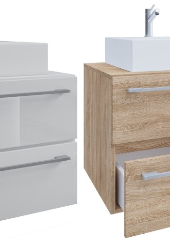 VCM NORDIC Badinos II 60 cm 2-teilige Spüle, mit Keramikwaschbecken, 2 Schubladen - Melamin weiß