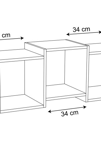 VCM NORDIC Trilas vegghylle, m. 3 rom - hvitt tre