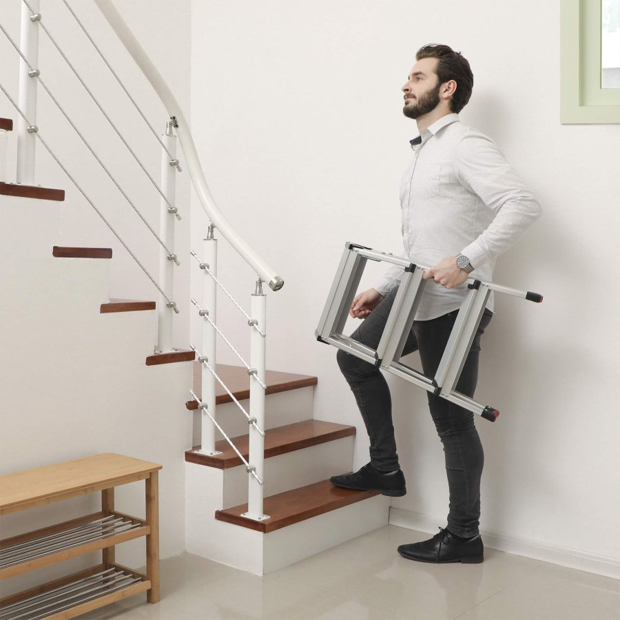 SONGMICS GLT23K stige, med trinn p� begge sider, sammenleggbar - aluminium