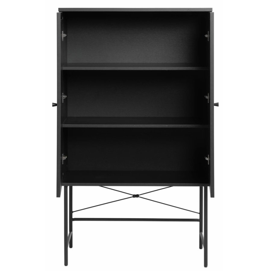 Exquisiter Schrank mit 2 Türen und 2 Einlegeböden – schwarzes Polyrattan und schwarzes Melamin