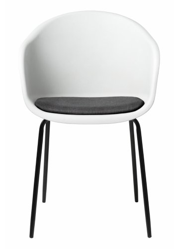Elegance spisebordsstol, med armlener - hvit polypropylen og svart metall