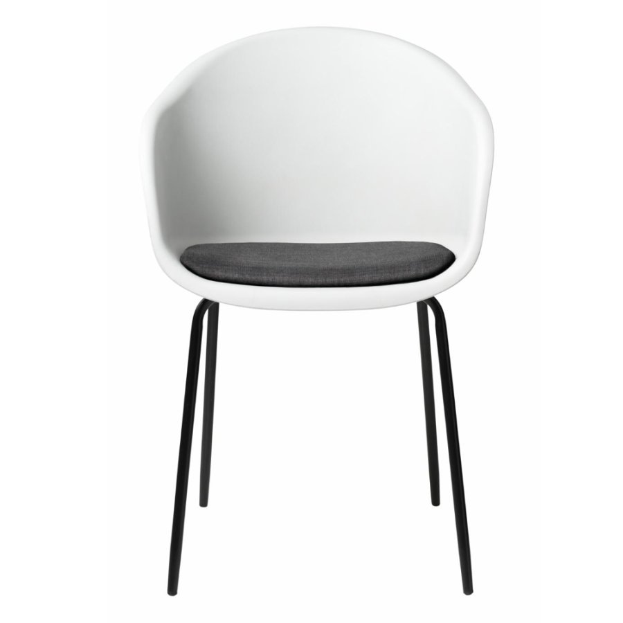 Elegance spisebordsstol, med armlener - hvit polypropylen og svart metall