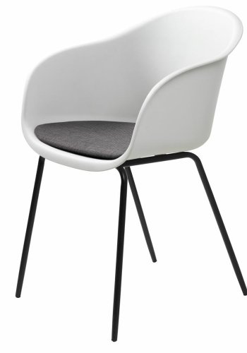 Elegance spisebordsstol, med armlener - hvit polypropylen og svart metall