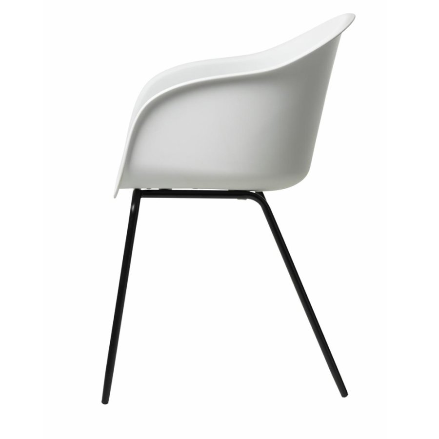 Elegance spisebordsstol, med armlener - hvit polypropylen og svart metall