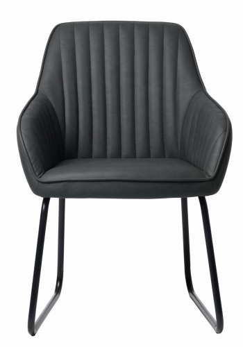 Esszimmerstuhl Serenity, mit Armlehnen – dunkelgraues PU und schwarzes Metall