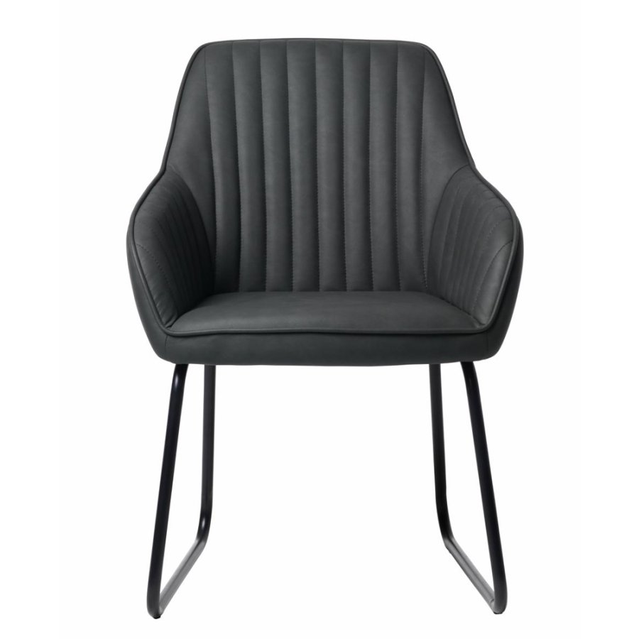 Esszimmerstuhl Serenity, mit Armlehnen – dunkelgraues PU und schwarzes Metall