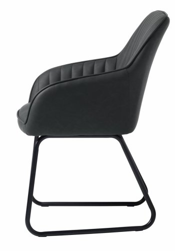 Esszimmerstuhl Serenity, mit Armlehnen – dunkelgraues PU und schwarzes Metall