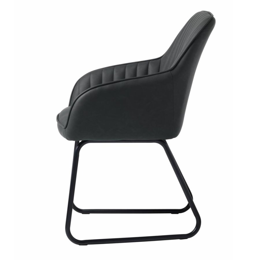 Esszimmerstuhl Serenity, mit Armlehnen – dunkelgraues PU und schwarzes Metall