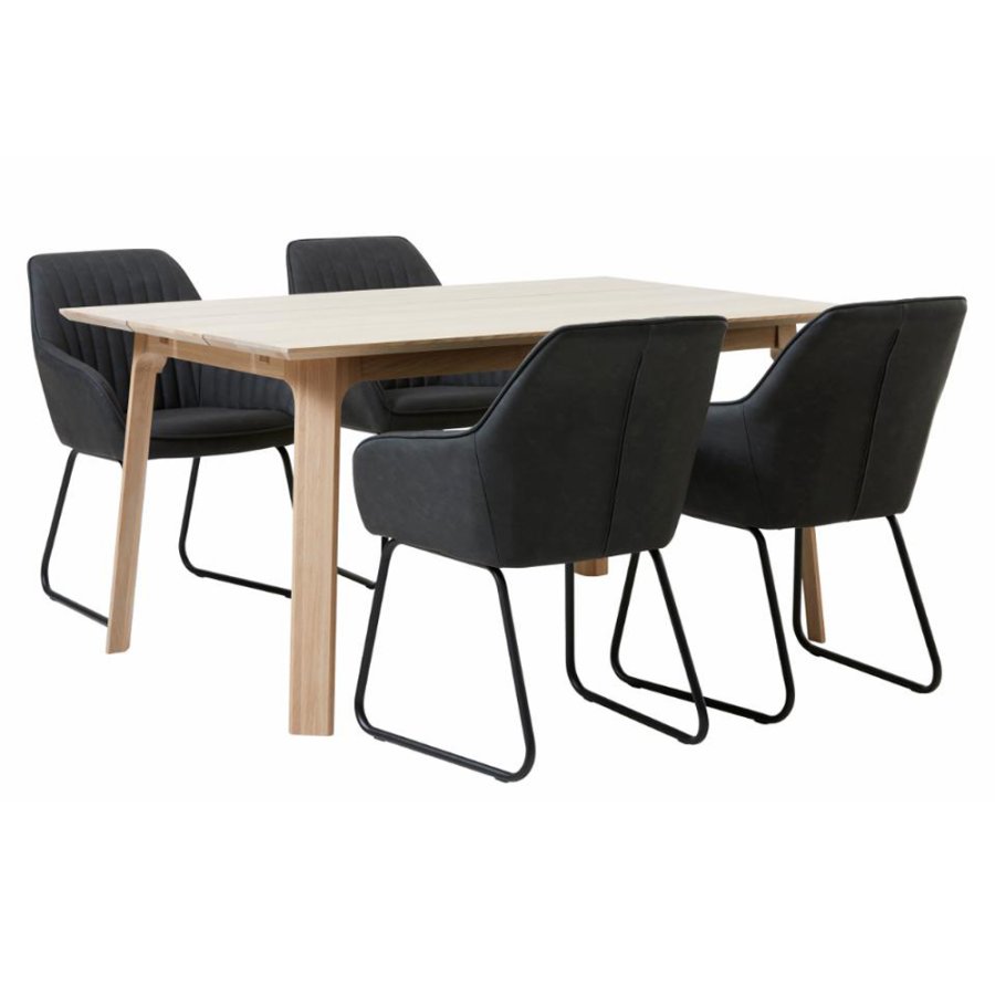 Esszimmerstuhl Serenity, mit Armlehnen – dunkelgraues PU und schwarzes Metall