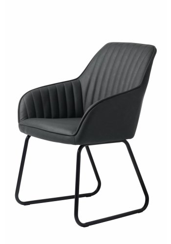 Esszimmerstuhl Serenity, mit Armlehnen – dunkelgraues PU und schwarzes Metall