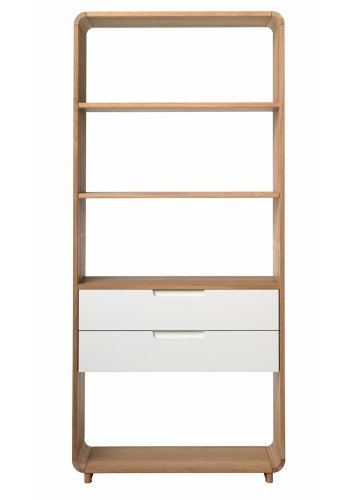 Grandeur reol, m. 2 skuffer - hvit MDF og hvitoljet eikefiner/eik (H:194cm x82cm x 30cm)