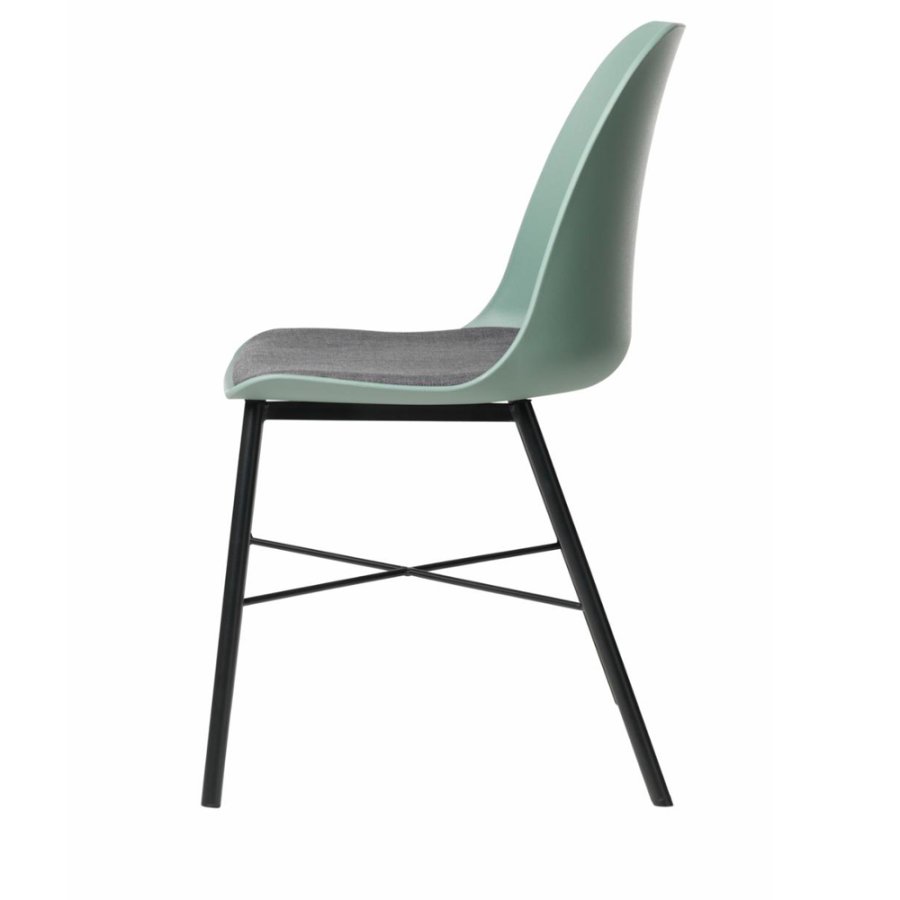 Esszimmerstuhl Zeni – staubgrünes Polypropylen und schwarzes Metall