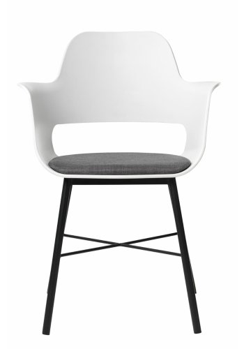 Esszimmerstuhl Zeni, mit Armlehnen – weißes Polypropylen und schwarzes Metall