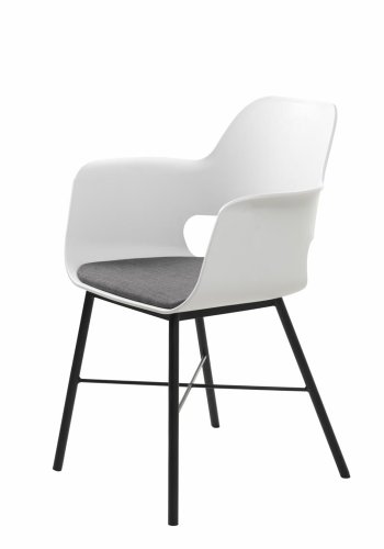 Esszimmerstuhl Zeni, mit Armlehnen – weißes Polypropylen und schwarzes Metall