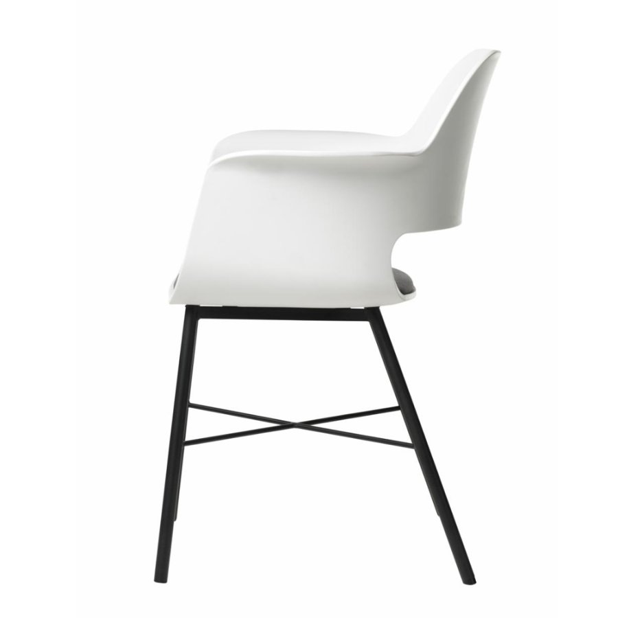 Esszimmerstuhl Zeni, mit Armlehnen – weißes Polypropylen und schwarzes Metall