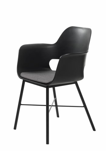 Esszimmerstuhl Zeni, mit Armlehnen – schwarzes Polypropylen und schwarzes Metall