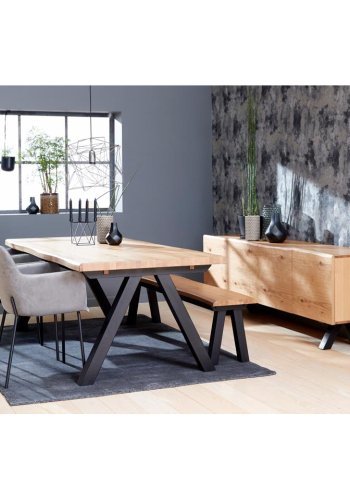 Velvet bnk, m. blget kant - natur vild eg og sort metal (180x34)