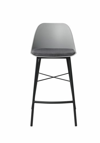 Thekenstuhl Zeni, mit Rückenlehne und Fußstütze – graues Polypropylen und schwarzes Metall