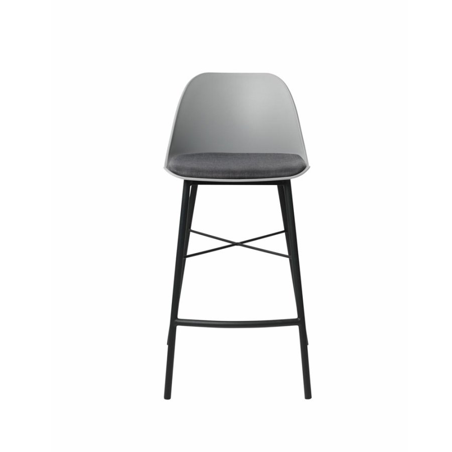 Thekenstuhl Zeni, mit Rückenlehne und Fußstütze – graues Polypropylen und schwarzes Metall