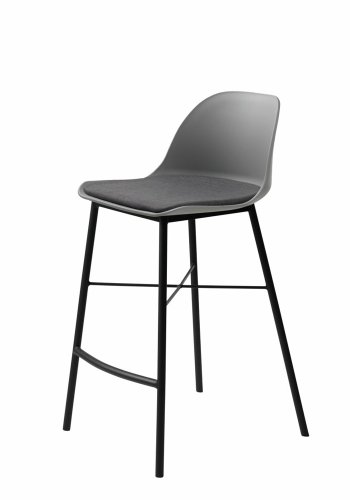 Thekenstuhl Zeni, mit Rückenlehne und Fußstütze – graues Polypropylen und schwarzes Metall