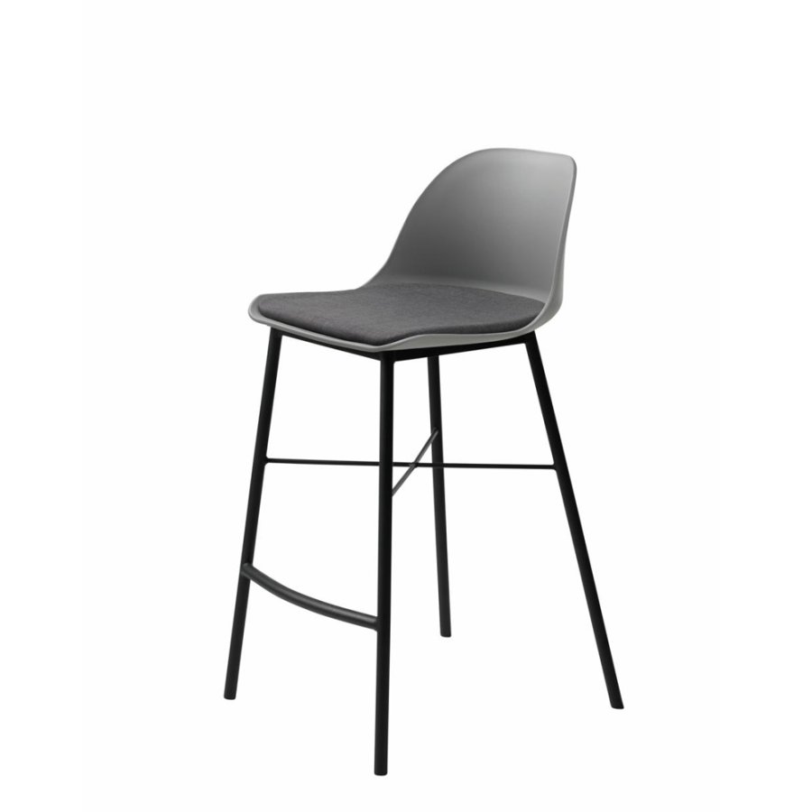 Thekenstuhl Zeni, mit Rückenlehne und Fußstütze – graues Polypropylen und schwarzes Metall