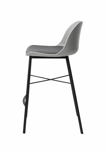 Thekenstuhl Zeni, mit Rückenlehne und Fußstütze – graues Polypropylen und schwarzes Metall