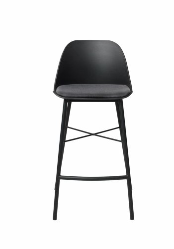 Thekenstuhl Zeni, mit Rückenlehne und Fußstütze – schwarzes Polypropylen und schwarzes Metall