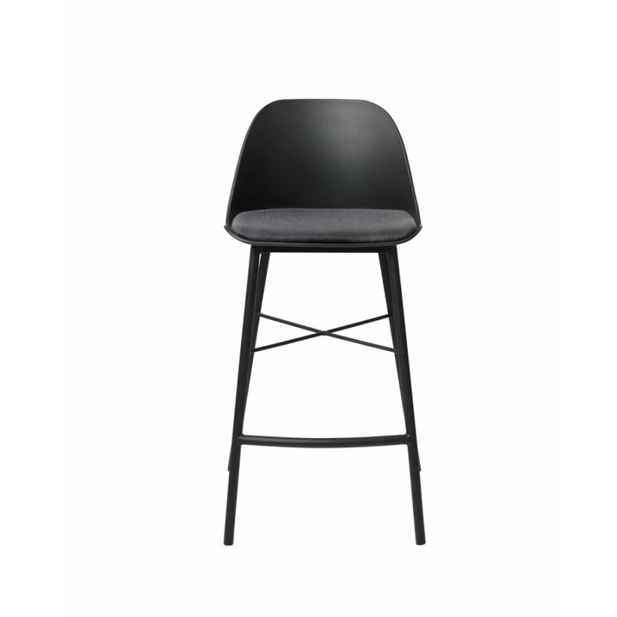 Thekenstuhl Zeni, mit Rückenlehne und Fußstütze – schwarzes Polypropylen und schwarzes Metall