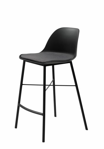 Thekenstuhl Zeni, mit Rückenlehne und Fußstütze – schwarzes Polypropylen und schwarzes Metall
