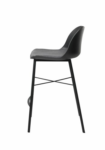 Thekenstuhl Zeni, mit Rückenlehne und Fußstütze – schwarzes Polypropylen und schwarzes Metall