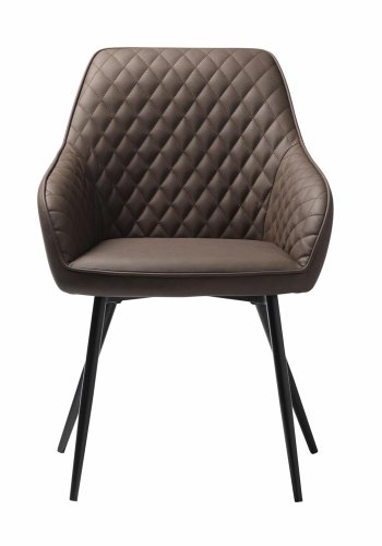 UNIKE MBLER Milton spisebordstol, m. armlener - mrkebrun PU og sort metall