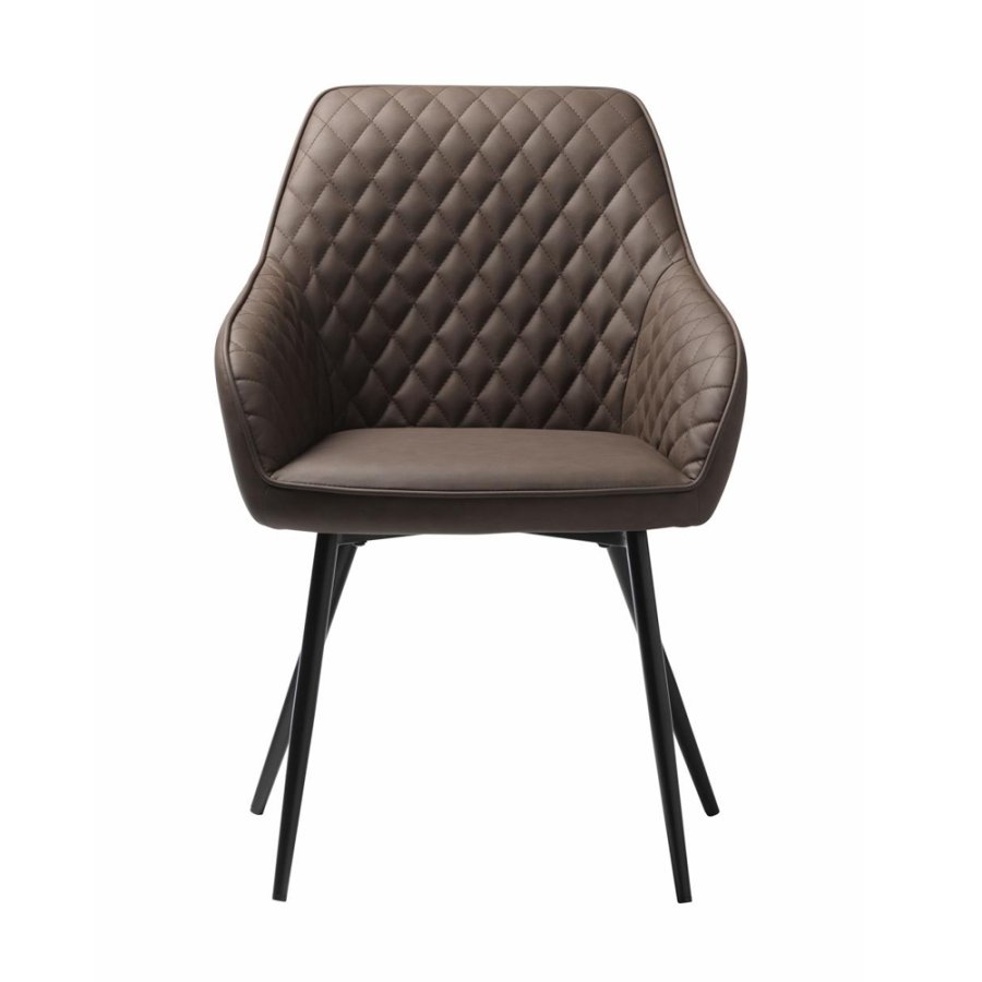 UNIKE MBLER Milton spisebordstol, m. armlener - mrkebrun PU og sort metall