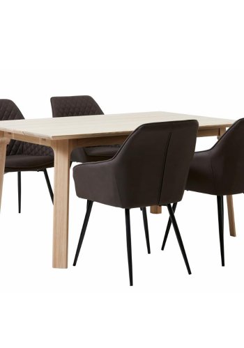 UNIKE MBLER Milton spisebordstol, m. armlener - mrkebrun PU og sort metall