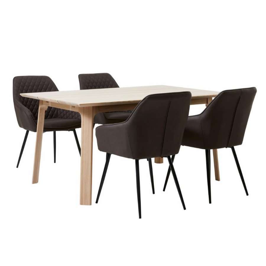 UNIKE MBLER Milton spisebordstol, m. armlener - mrkebrun PU og sort metall