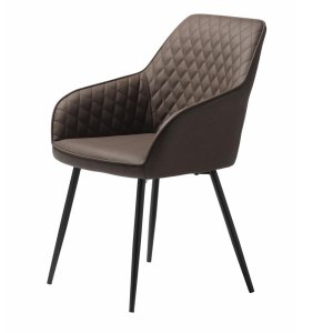 Tranquil spisebordsstol, m. armln - mrkebrun PU og sort metal