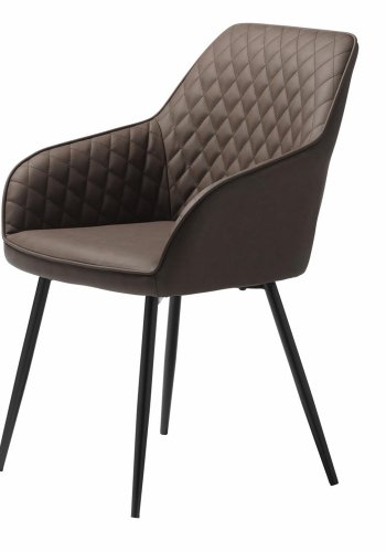 UNIKE MBLER Milton spisebordstol, m. armlener - mrkebrun PU og sort metall