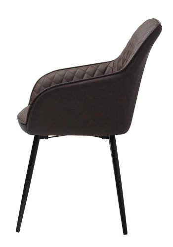 UNIKE MBLER Milton spisebordstol, m. armlener - mrkebrun PU og sort metall