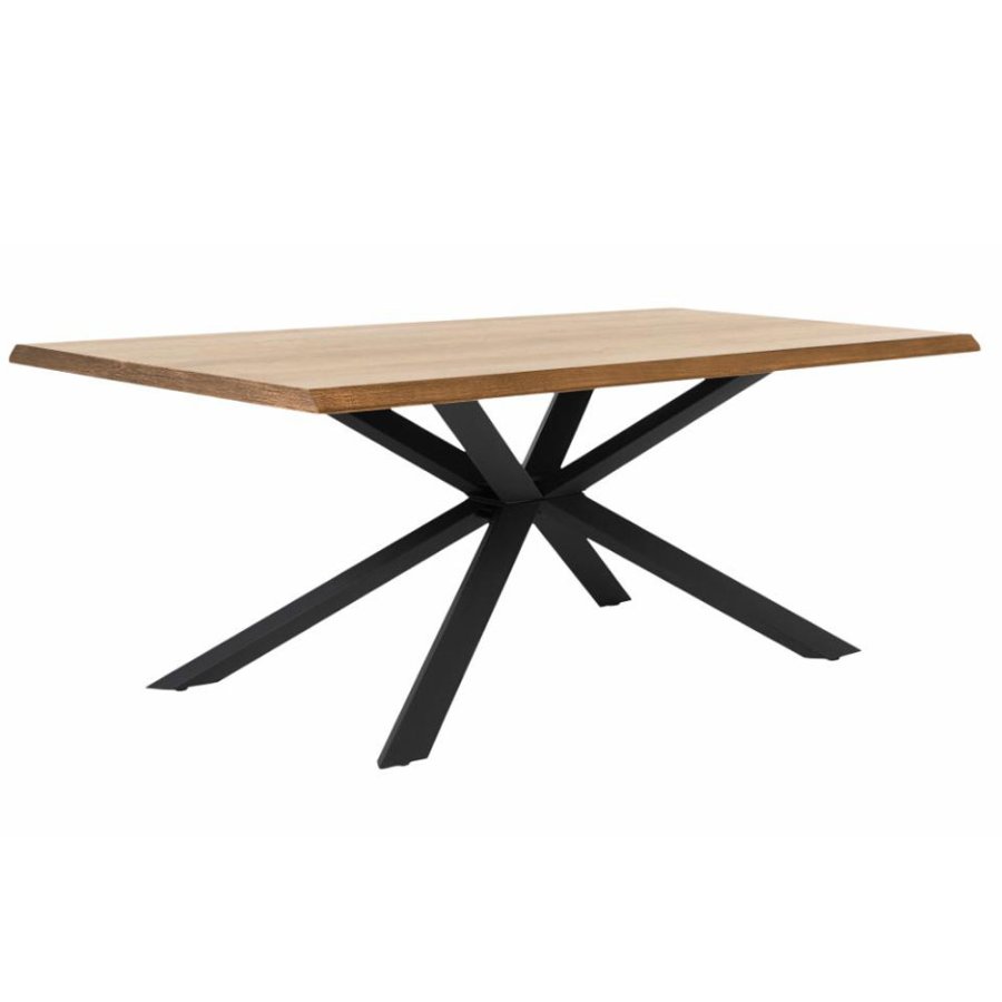 Esstisch Royal, rechteckig – natürliches Eichenfurnier und schwarzes Metall (100x200)