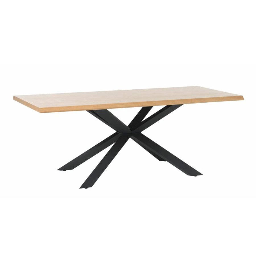 Esstisch Royal, rechteckig – natürliches Eichenfurnier und schwarzes Metall (100x200)