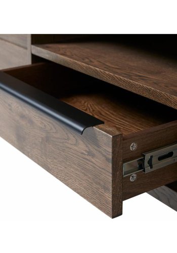 Kongelig TV-bord, m. 2 drer og 1 skuff - rkt eikefiner/eik og sort metall (169,8x42)