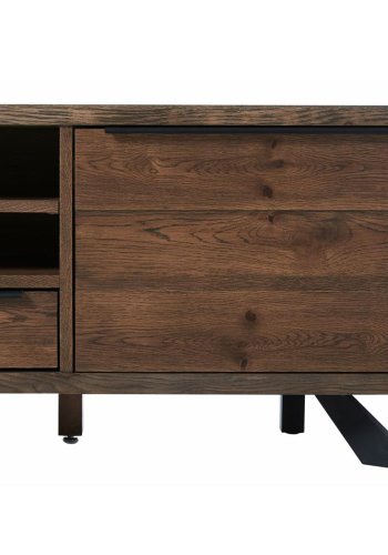 Kongelig TV-bord, m. 2 drer og 1 skuff - rkt eikefiner/eik og sort metall (169,8x42)