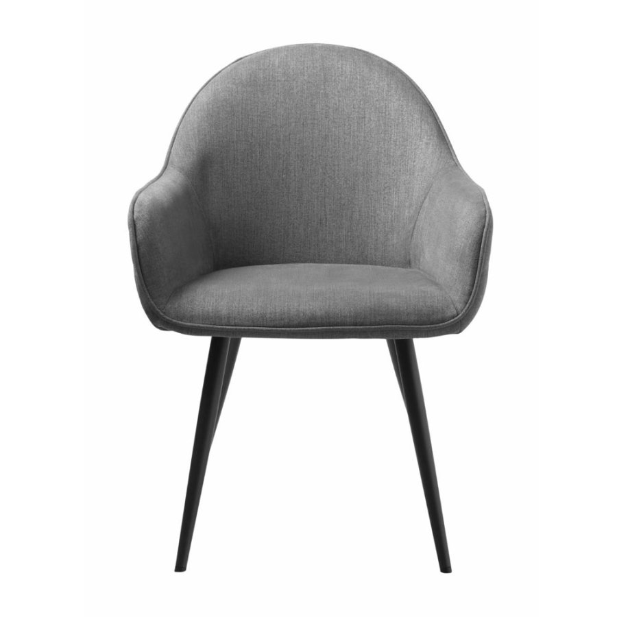 Rolig spisebordsstol, med armlener - gr polyester og sort metall