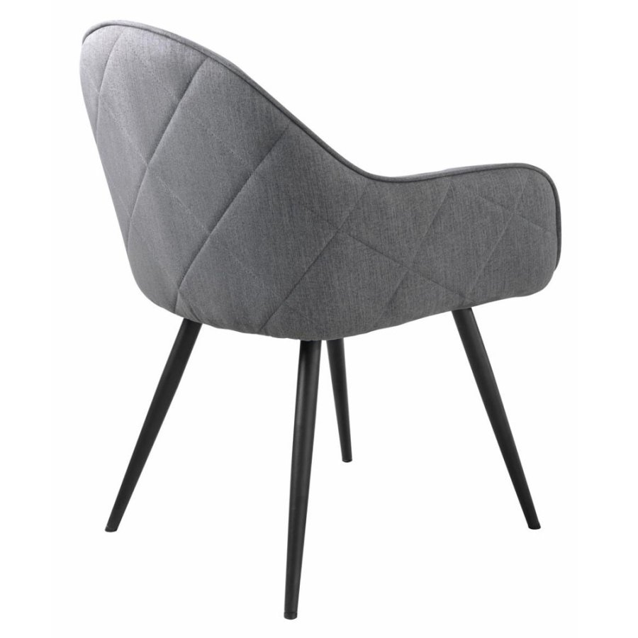 Rolig spisebordsstol, med armlener - gr polyester og sort metall