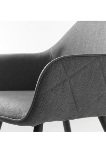 Rolig spisebordsstol, med armlener - gr polyester og sort metall