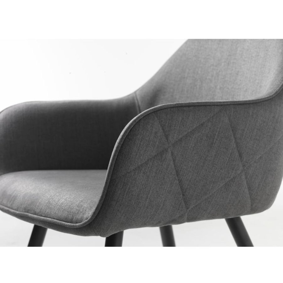 Rolig spisebordsstol, med armlener - gr polyester og sort metall