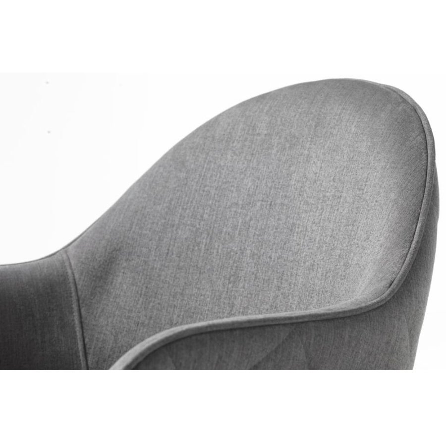 Rolig spisebordsstol, med armlener - gr polyester og sort metall