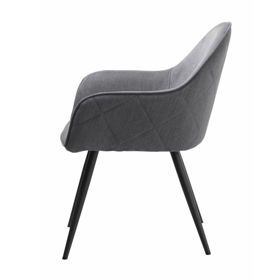 Rolig spisebordsstol, med armlener - gr polyester og sort metall