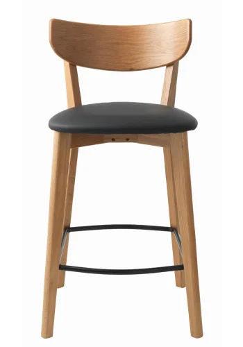 Luxe counterstol, m. rygln og fodsttte - natur egetr og sort PU